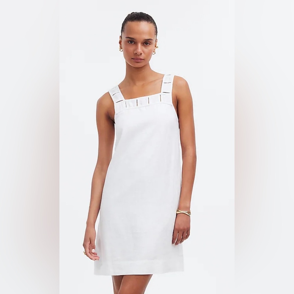 Madewell Linen Embroidered Tank Mini Dress White NQ595 Size 4 NWT